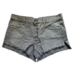Free People Runaway Shorts Womens Sz 27 Gray Button Fly Distressed Cutoffs Denim